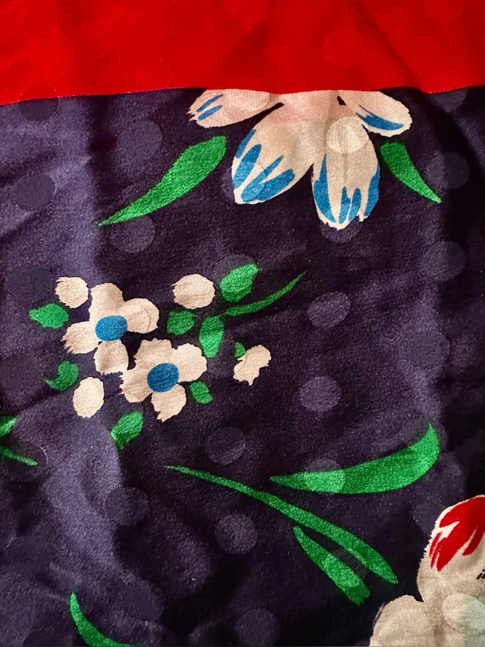 Vintage Floral Navy and Red Silk Scarf